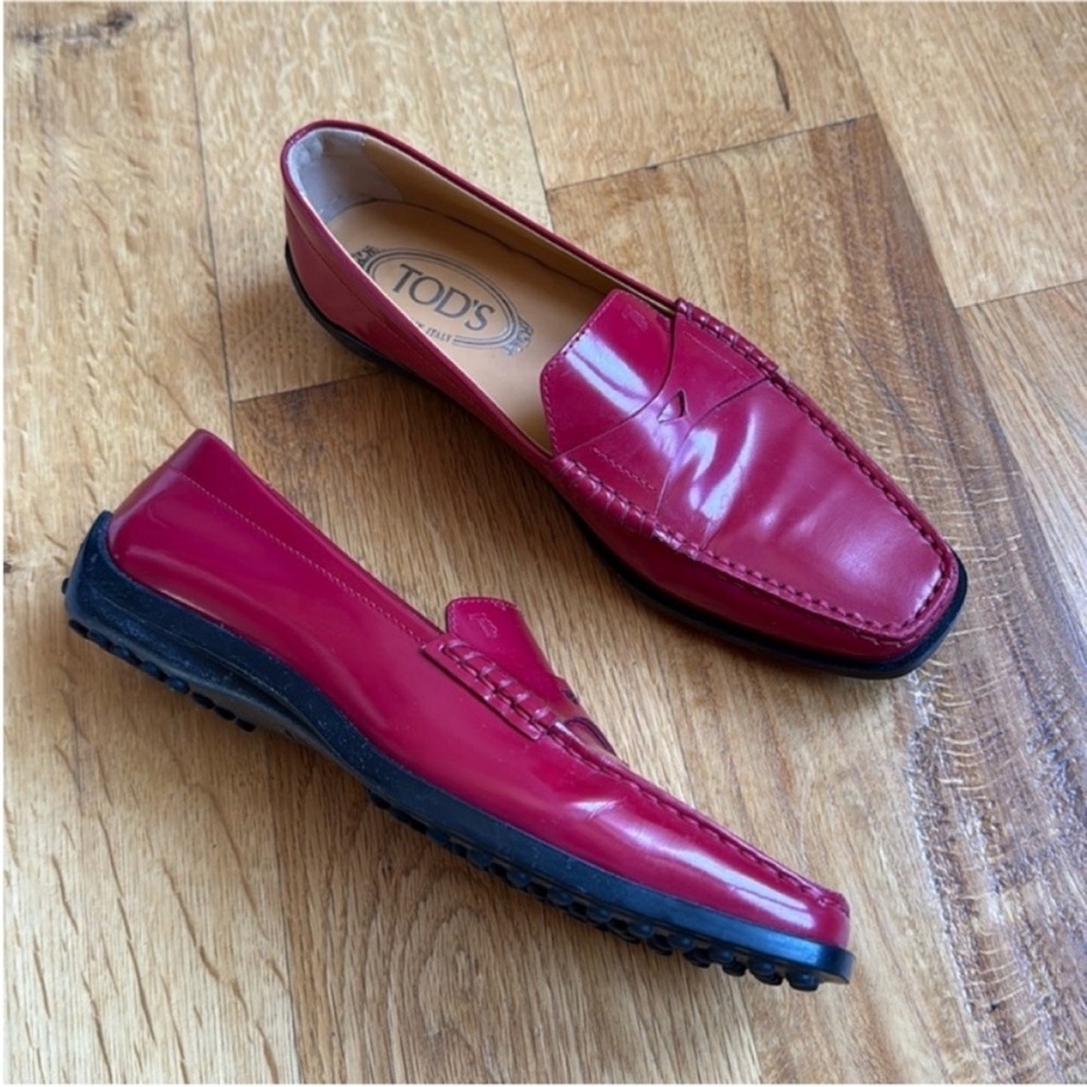 Tod’s Gommino Red Patent Leather Loapers